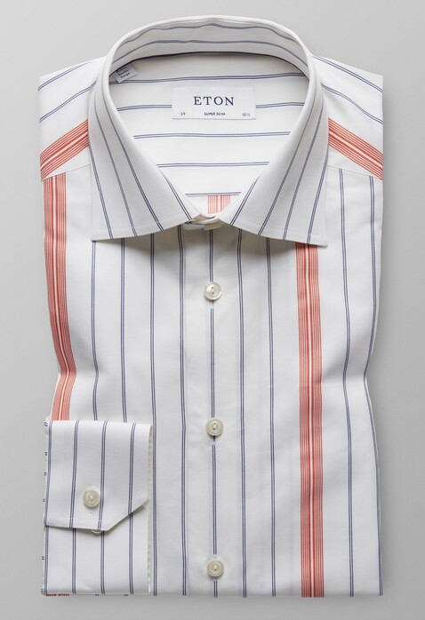Eton Super Slim Striped Cotton Tencel Shirt White