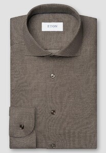 Eton Tencel Merino Wool Blend Fine Allover Pattern Overhemd Bruin