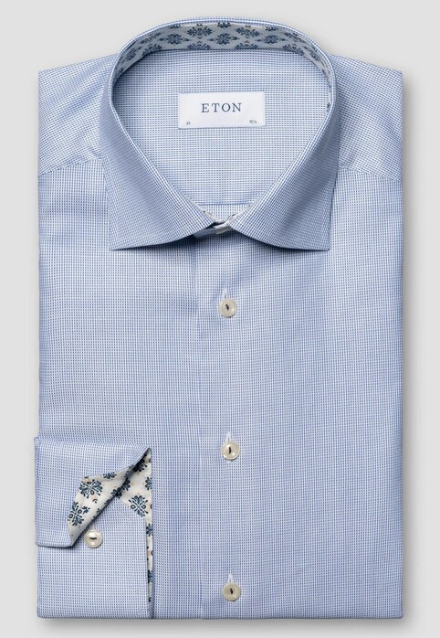 Eton Texture Weave Fine Pattern Lightweight Cotton Tencel Overhemd Donker Blauw