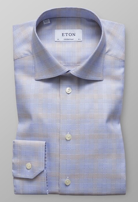 Eton Textured Twill Check Shirt Deep Blue Melange