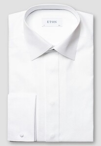 Eton Textured Twill French Cuff Subtle Diagonal Stripe Shirt White