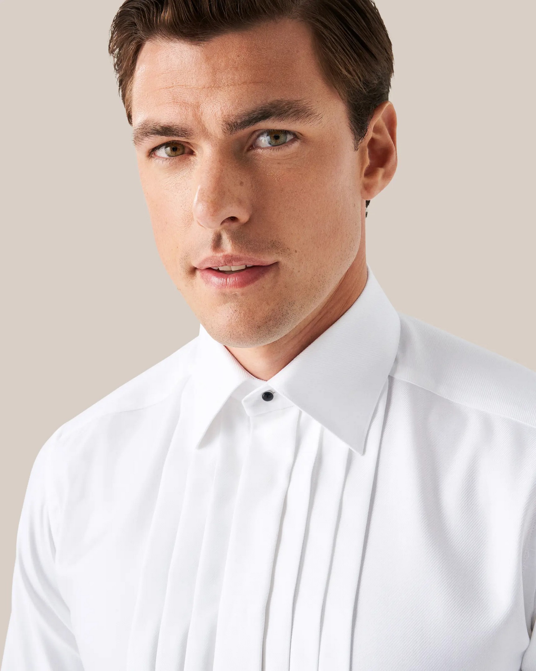 French Fly Eton Textured Twill Hidden Buttons French Cuff Tuxedo Shirt Fly Front ...