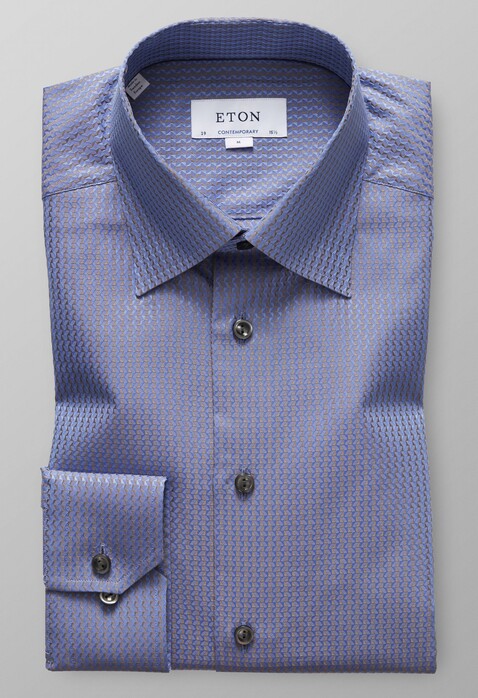 Eton Textured Twill Jacquard Overhemd Diep Blauw