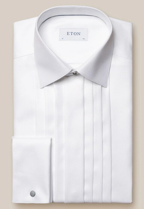 Eton Textured Twill Tuxedo Shirt French Cuff Fly Front Hidden Buttons White