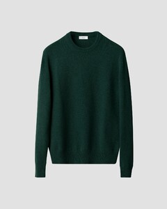 Eton Thick Plain Stitch Luxury Eco Cashmere Crew Neck Pullover Dark Green