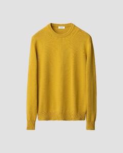 Eton Thick Plain Stitch Luxury Eco Cashmere Crew Neck Pullover Yellow