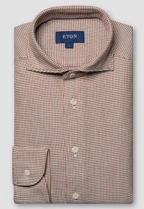 Eton Three Color Houndstooth Textured 3D Look Casual Twill Shirt Orange-Blue