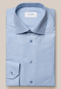 Eton Tonal Buttons Cotton Tencel Check Overhemd Licht Blauw