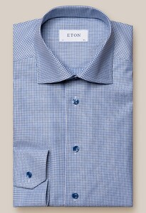 Eton Tonal Buttons Cotton Tencel Check Shirt Dark Evening Blue