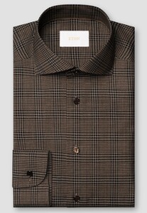Eton Tonal Check Pattern Ultra-Soft Reda 120s Merino Wool Overhemd Donker Bruin