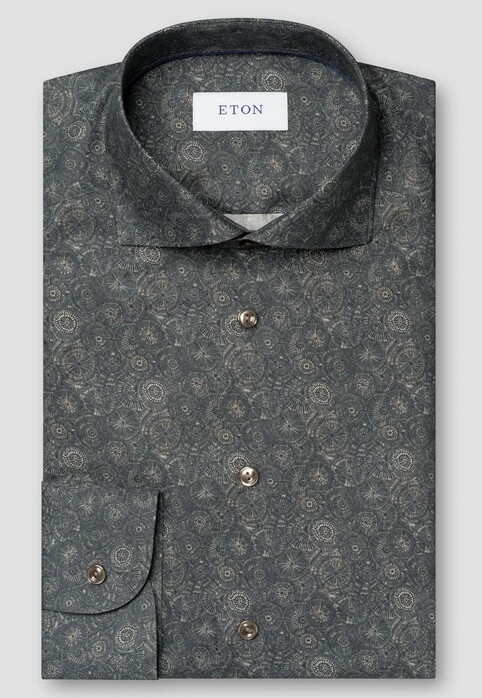 Eton Tonal Fireworks Pattern Subtle Texture Signature Twill Overhemd Bruin