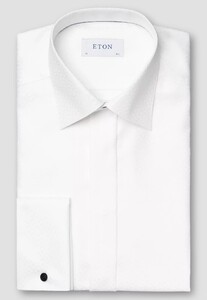 Eton Tonal Floral Pattern Cotton Jacquard Mother of Pearl Buttons Shirt White