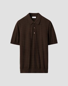 Eton Tonal Pinstripe Stripe Pattern Soft Organic Cotton Polo Bruin