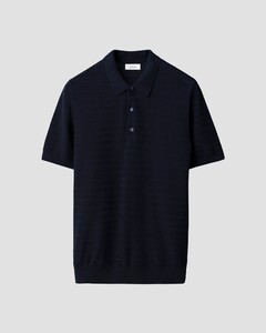 Eton Tonal Pinstripe Stripe Pattern Soft Organic Cotton Polo Navy
