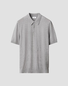 Eton Tonal Pinstripe Stripe Pattern Soft Organic Cotton Poloshirt Light Grey