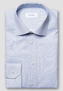 Eton Twill Allover Mini Check Cutaway Collar Overhemd Blauw