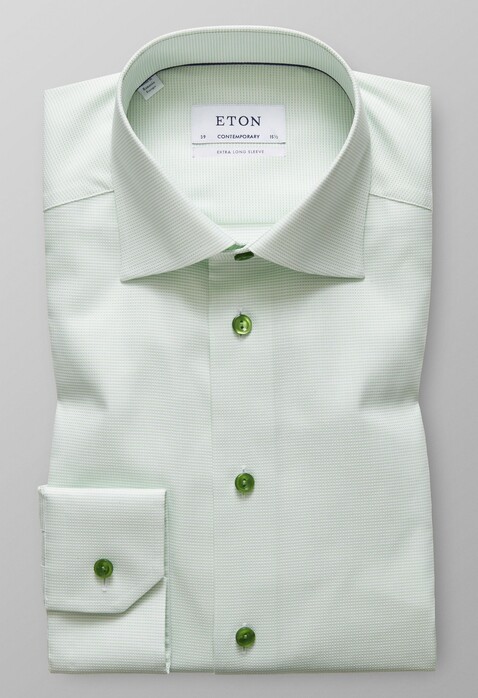Eton Twill Contrast Sleeve 7 Shirt Green