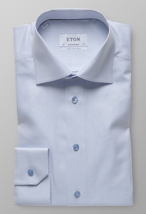 Eton Twill Contrast Sleeve 7 Shirt Light Blue