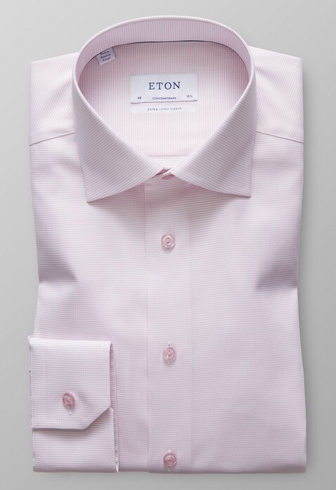 Eton Twill Contrast Sleeve 7 Shirt Pink