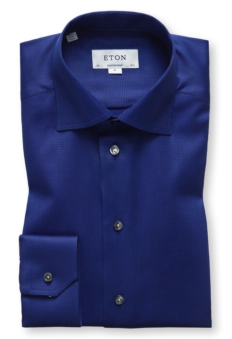 Eton Twill Faux Uni Overhemd Donker Blauw