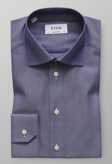 Eton Twill Faux Uni Structure Shirt Evening Blue