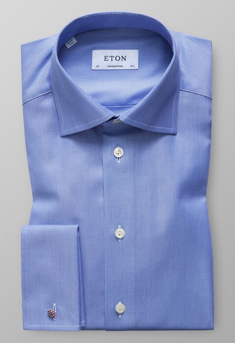 Eton Twill French Cuff Overhemd Diep Blauw