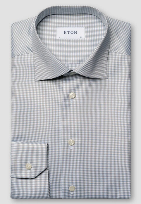 Eton Twill Micro Check Shirt Beige