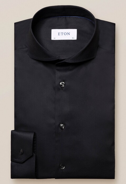 Eton Twill Stretch Overhemd Zwart