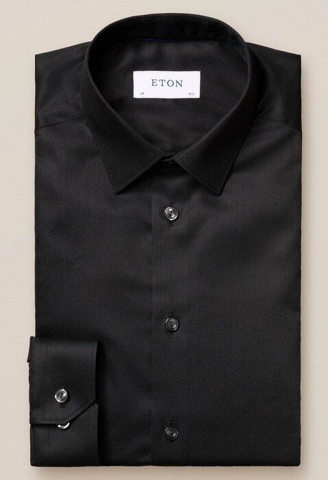 Eton Twill Stretch Pointed Collar Shirt Black