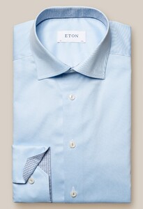Eton Twill Stretch Uni Subtle Contrast Overhemd Licht Blauw