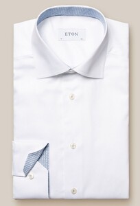 Eton Twill Stretch Uni Subtle Contrast Overhemd Wit