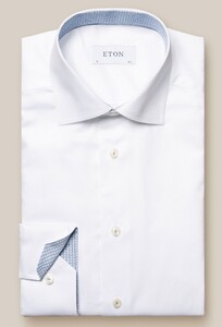 Eton Twill Stretch Uni Subtle Contrast Shirt White