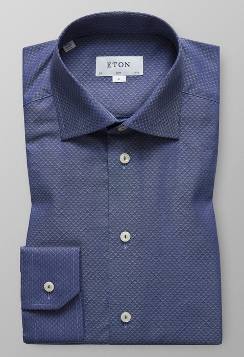 Eton Twill Structured Detail Overhemd Donker Blauw Melange