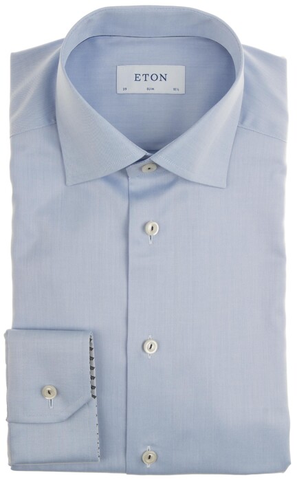 Eton Twill Uni Detail Overhemd Licht Blauw