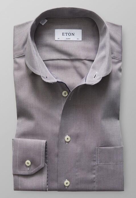 Eton Twill Uni Micro Weave Overhemd Bruin