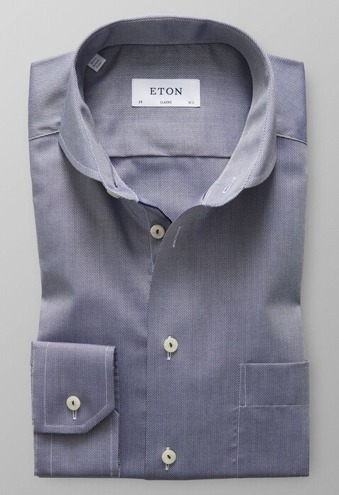 Eton Twill Uni Micro Weave Overhemd Donker Blauw