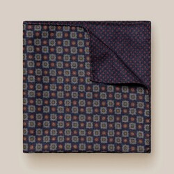 Eton Two-Face Medallion Wool Flannel Pocket Square Navy