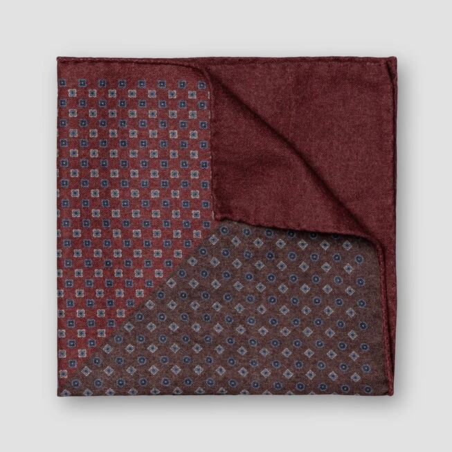 Eton Two-Face Patterned Wool Pocket Square Dark Red