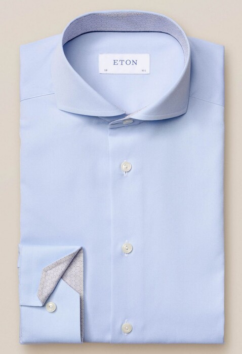 Eton Uni Art Deco Contrast Detail Overhemd Licht Blauw