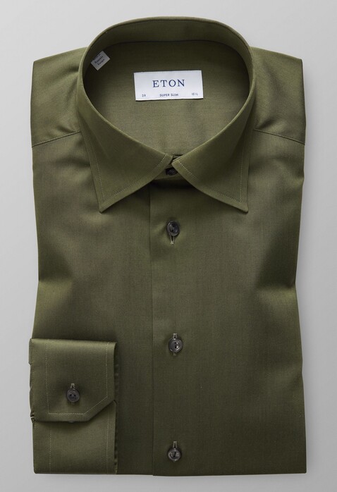 Eton Uni Button Under Signature Twill Shirt Dark Green