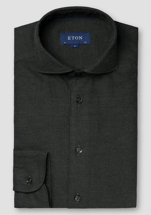 Eton Uni Color Classic Brushed Cotton Luxury Flanel Overhemd Donker Groen