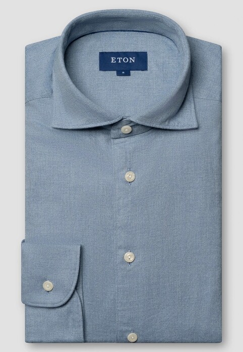 Eton Uni Color Classic Brushed Cotton Luxury Flanel Overhemd Midden Blauw