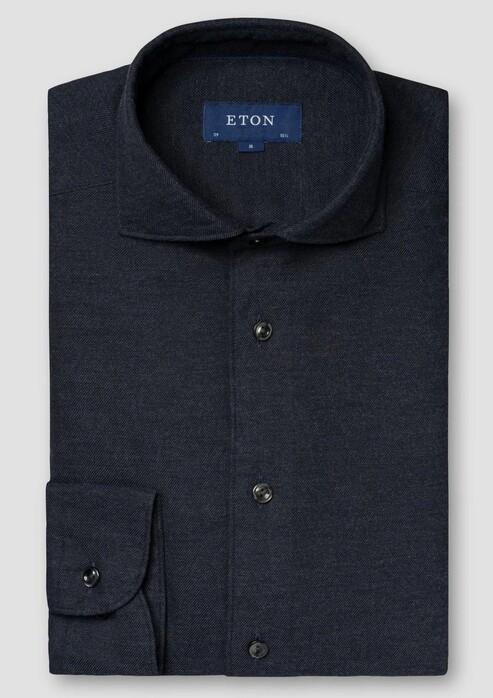 Eton Uni Color Classic Brushed Cotton Luxury Flannel Shirt Navy