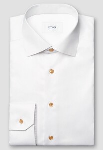 Eton Uni Color Contrast Buttons Luxury Organic Cotton Signature Twill Overhemd Wit