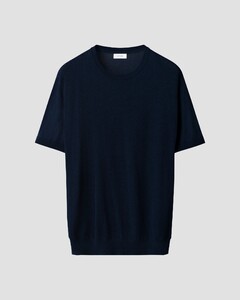 Eton Uni Color Crew Neck Front Organic Cotton Texture Knit T-Shirt Dark Evening Blue