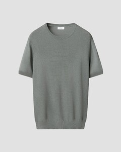 Eton Uni Color Crew Neck Front Organic Cotton Texture Knit T-Shirt Grijs