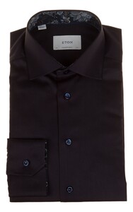 Eton Uni Color Floral Contrast Details Organic Cotton Signature Twill Overhemd Navy