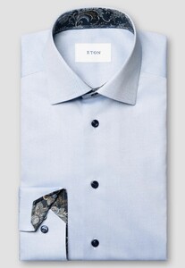Eton Uni Color Floral Contrast Fabric Organic Cotton Signature Twill Overhemd Licht Blauw