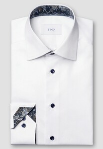 Eton Uni Color Floral Contrast Fabric Organic Cotton Signature Twill Overhemd Wit