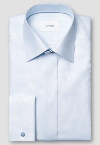 Eton Uni Color Jacquard Floral Pattern French Cuff Overhemd Licht Blauw